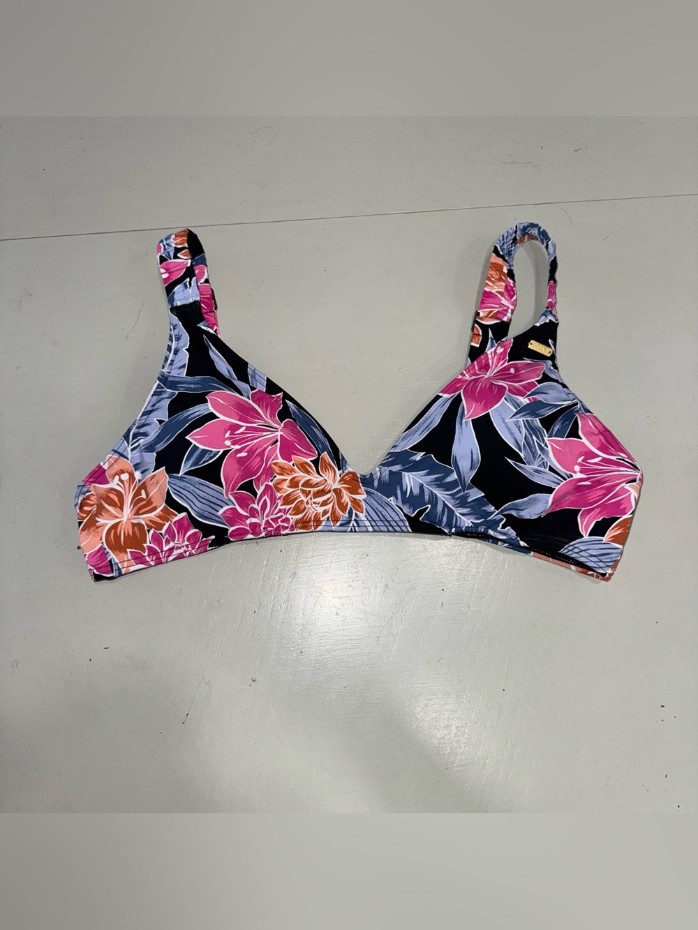 Roxy Floral Triangle Bikini Top - Pink, Navy & Orange